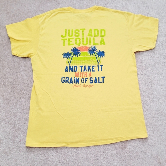 BRAD MORGAN Gildan Unisex T-Shirt Yellow  Just Add Tequila 100% Cotton Size L - Picture 1 of 9